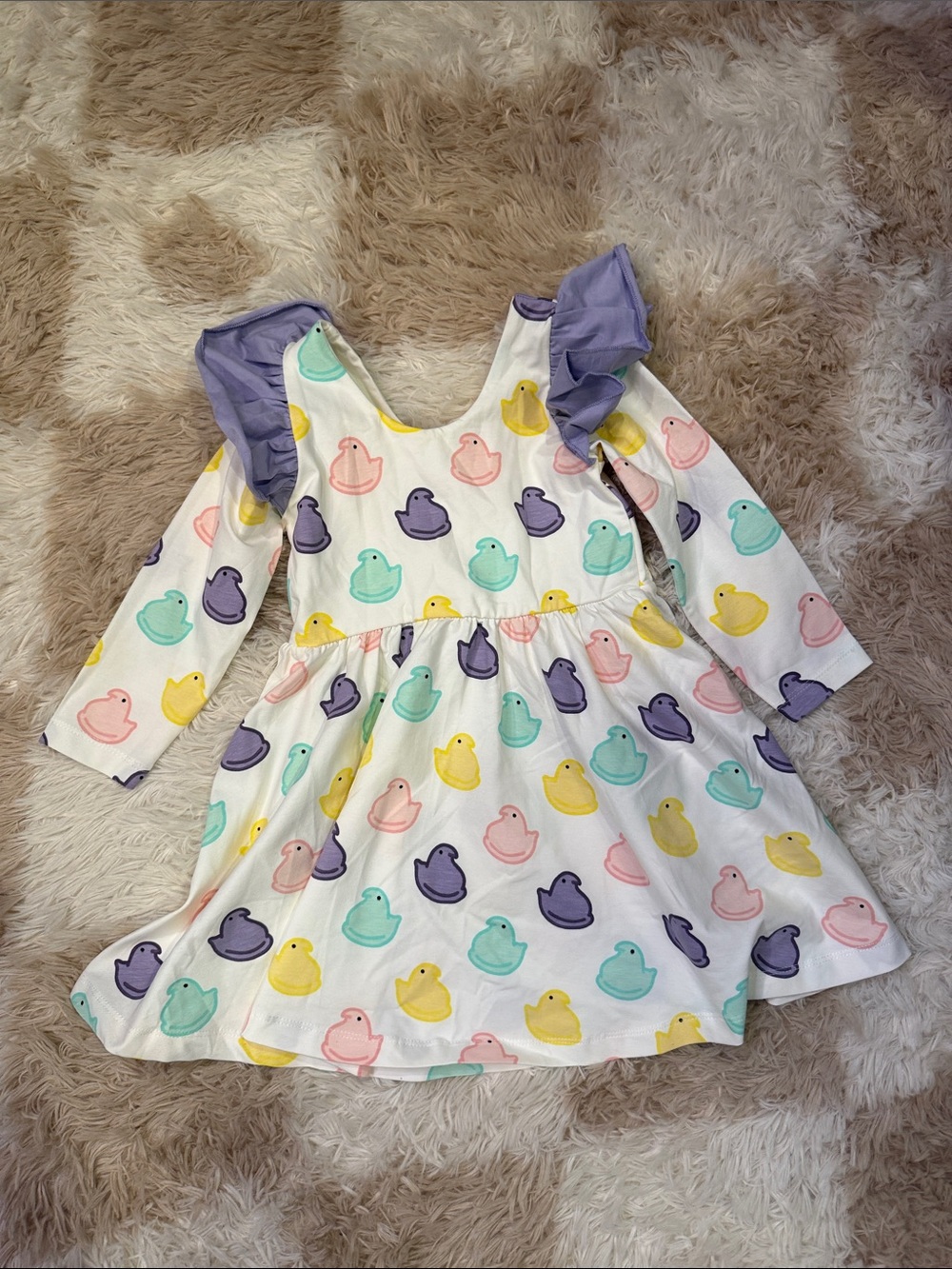 Monica + Andy Toddler Girls Pastel Duck Print Ruffle Sleeve Dress Organic Cotton